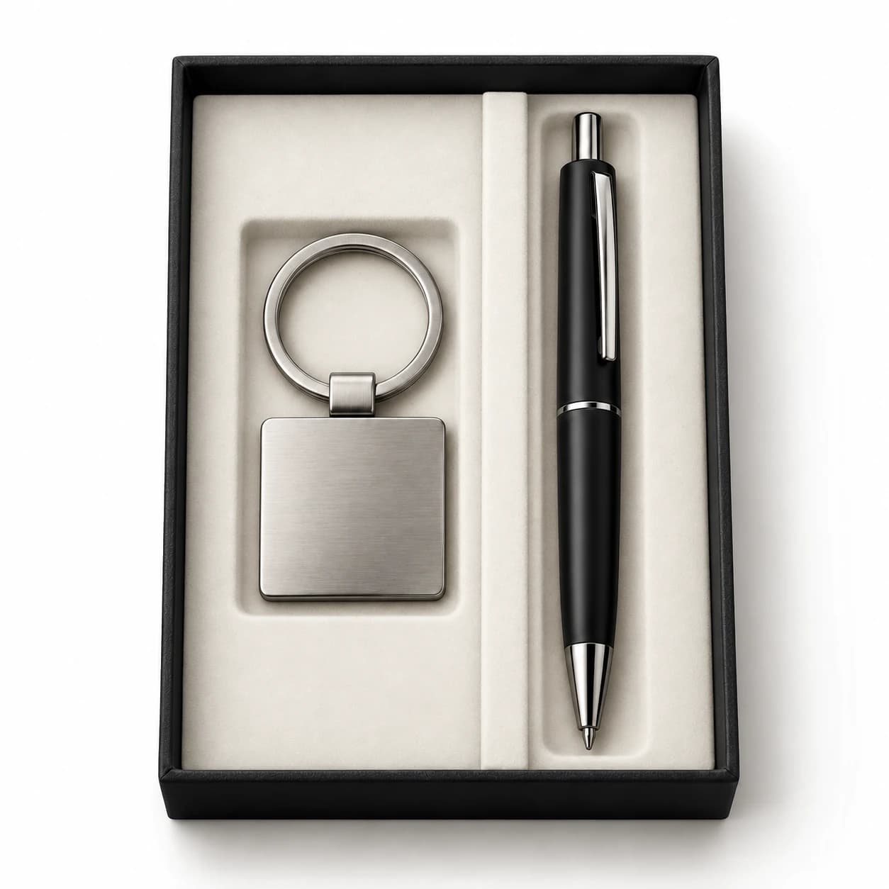 Duo vierkante sleutelhanger en pen