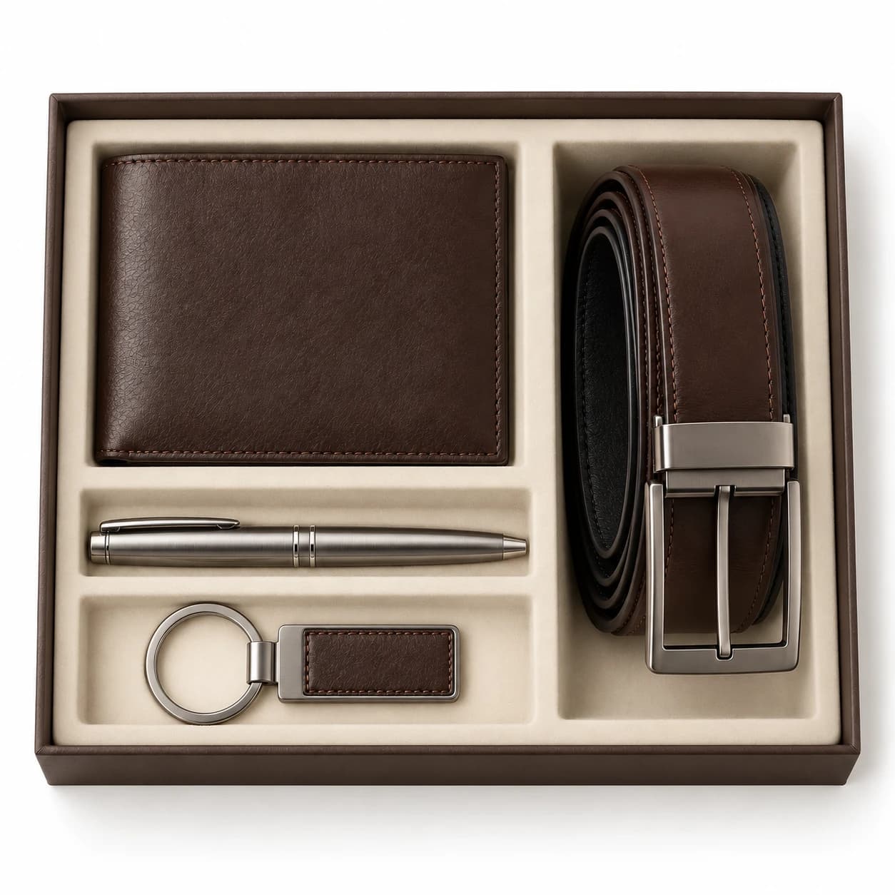 Set portemonnee, riem, pen en sleutelhanger