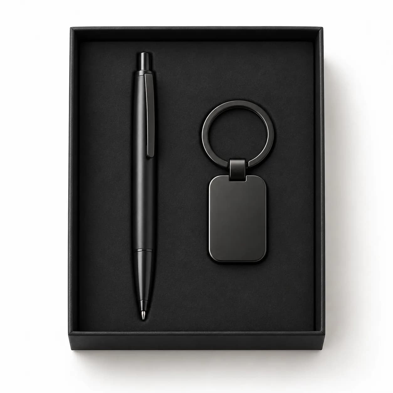Zwarte klikpen en sleutelhanger set