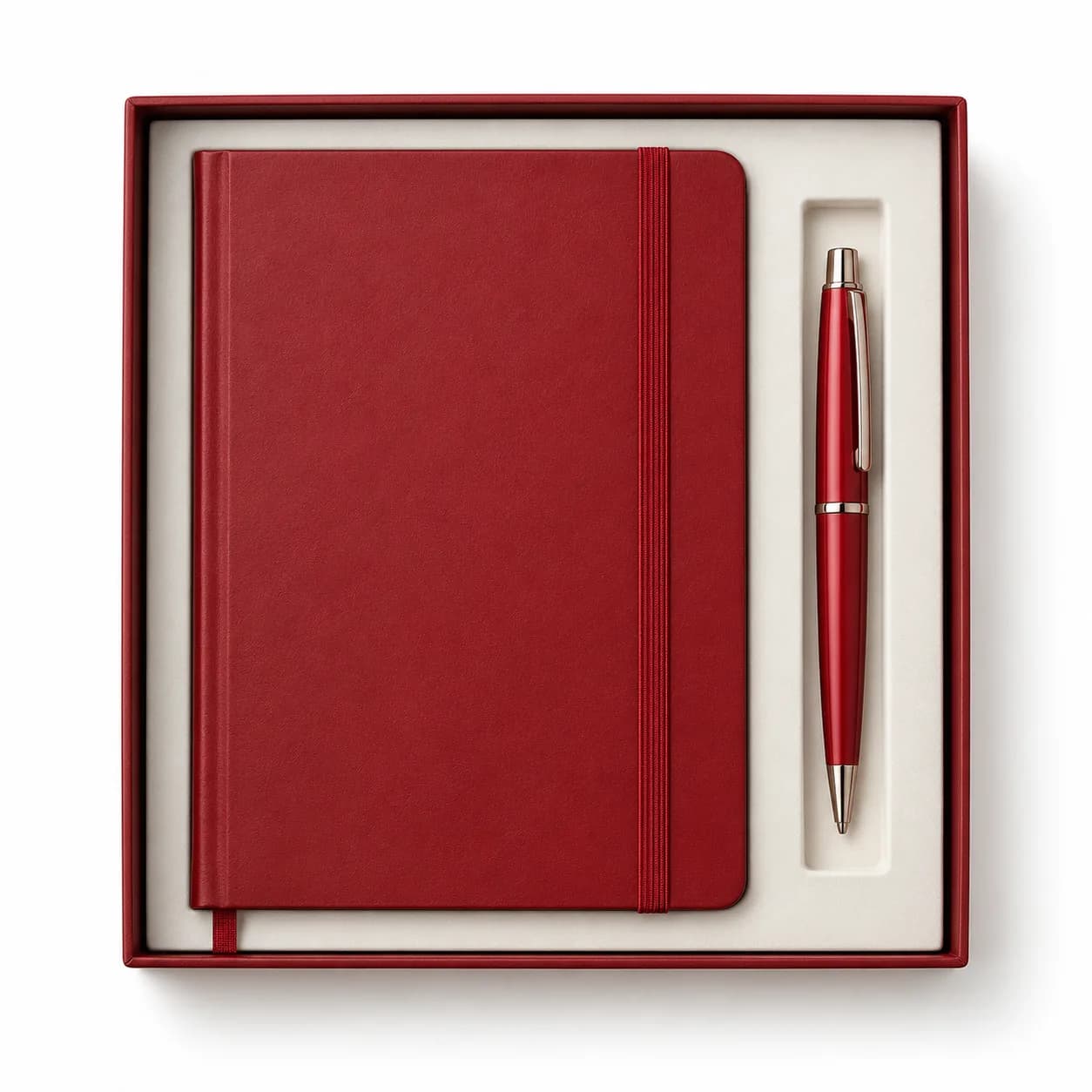 Duo rood elastisch notitieboek en pen