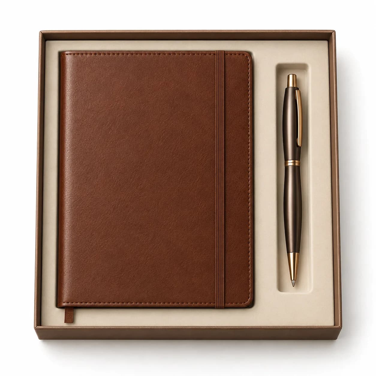 Bruin schrijfpakket met agenda