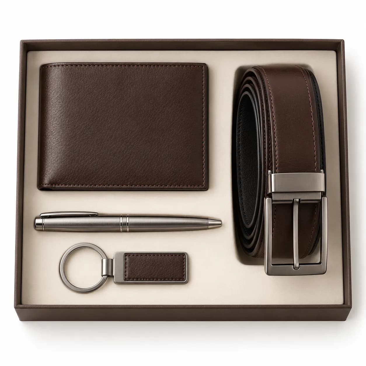 Set portemonnee, riem, pen en sleutelhanger