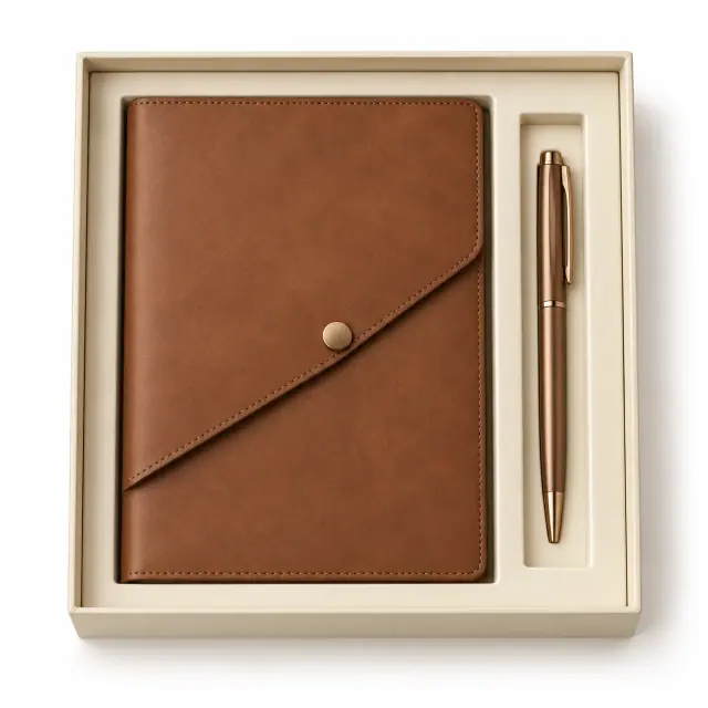 Set bruine agenda en pen