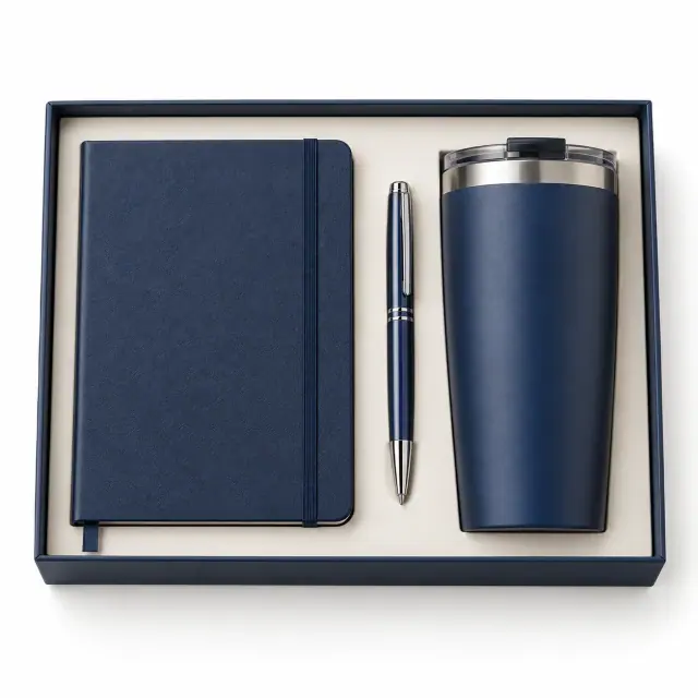 Set notitieboek, pen en thermobeker